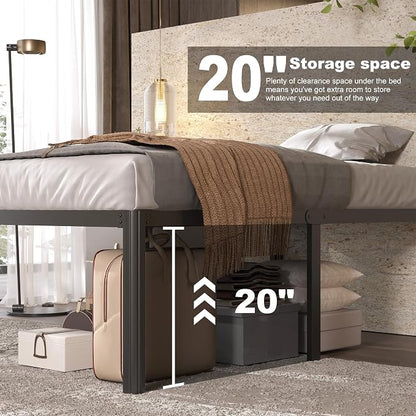 Lutown-Teen 22 Inch High Full Size Bed Frame with Rounded Corner Legs, Sturdy Mattress Foundation, Heavy Duty Metal Platform Bed Frame Full No Box Spring Needed, Noise Free, Easy Assembly, Black