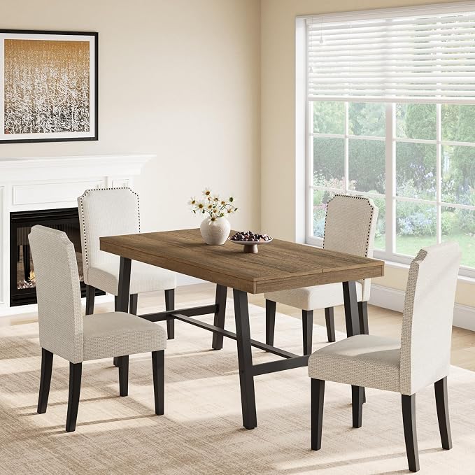 GarveeHome Industrial Dining Table for 2-4, 55" Heavy Duty Rectangular Kitchen Table with 2"×2" Metal Legs, Small Space Dining Table for Kitchen, Dining Room (Rustic Pear, 55" Non-extendable)
