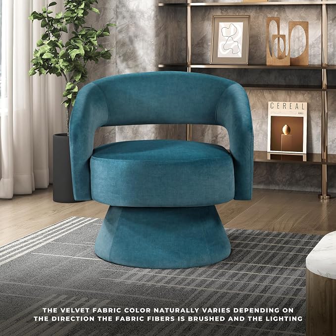 Lexicon 360 Degree Swivel Accent Chair, Modern Comfy Velvet Round Barrel Chair, Open Back, Plush Foam Cushions, Metal Swivel Base for Living Room/Bedroom/Office/Small Spaces, Dark Teal