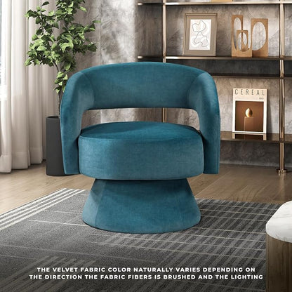 Lexicon 360 Degree Swivel Accent Chair, Modern Comfy Velvet Round Barrel Chair, Open Back, Plush Foam Cushions, Metal Swivel Base for Living Room/Bedroom/Office/Small Spaces, Dark Teal