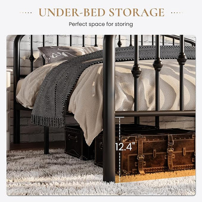 SHA CERLIN Twin Size Metal Platform Bed Frame with Victorian Style Wrought Iron-Art Headboard/Footboard, No Box Spring Required, Black