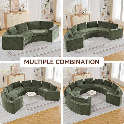 WUTUTUEE 119'' Curved Round Boneless Sofa, Oversized Modular Sectional Sofa with Deep Seat & Arms, Chenille Memory Foam Sofa with Pillows, Upholstered Comfy 4 Seat Couch for Living Room, Green