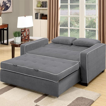 Serta Ainsley 72.6" Convertible Sleeper Sofa, Queen Size, Dreamcoil Comfort, Soft Woven Fabric, Charcoal