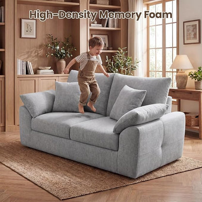 75.6" Boneless Loveseat Sofa, Polyester Fabric 2-Seater Couch with 4 Pillows, No Assembly Required, Soft High Density Foam Cushion, Rectangular Track Arm Sofa for Living Room Bedroom Apartment (Grey)