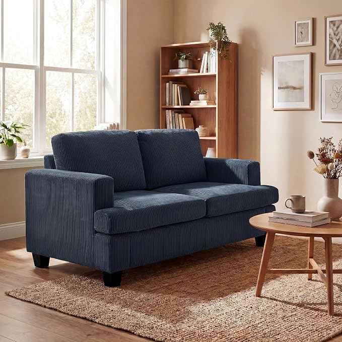 YOUDENOVA Sofa, 63” Comfy Loveseat Sofa with Deep Seats, Couch for Living Room, Modern Sleeper Couch, Blue Corduroy