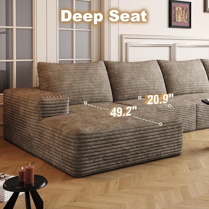 AUGOP 136" Sectional Couches for Living Room Modern Modular Sofa with L-Shape Couchs Upholstered Boneless Couch Deep Seat Sectional Couch with Chaise (Camel, 136" Left Facing Chaise+3Seaters)