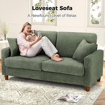 Kidirect 70in Corduroy Couch, Sofas for Living Room No Tool Assembly, Comfy Couches for Living Room 21in Deep Seats, Oversized Loveseat Sofa with 2 Pillows, 3 Seater Couch for Bedroom, Green Sofa