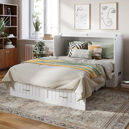 AFI, Southampton Murphy Bed Chest Full with 6" Mattress, Built-in USB Charger & Storage Drawer, White