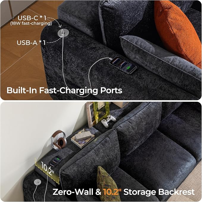 103" Electric Pull Out Sleeper Sofa Bed, 2in1 Convertible Power Extendable Couch Bed with Fast Charging USB&3 Smart Motor&Wide Back, Oversized Couches for Living Room&Small Space, Velvet Dark Grey