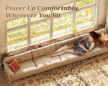 SUPERJARE 133.8 Inch Sofa Table with 2 Power Outlets and USB-C Ports, 5.9 Inch Narrow Console Table with Storage, Extra-Long, for Entryway Hallway Couch Behind Sofa, Small Spaces, Rustic Brown