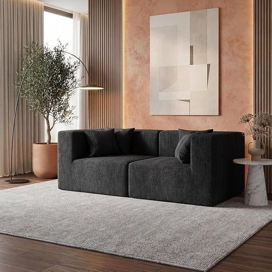MONVANE 75" Loveseat Sofa, Comfy Chenille Modular Sectional Sofa with 4 Pillows, Modern Deep Seat Boneless Couch, 2 Seater Sofa for Living Room, Bedroom and Apartment, Black