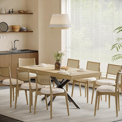 Extendable Dining Room Table for 4 6 8, 55"-71" Long Rectangle Kitchen Table,Wood Expandable Dining Table with Hidden Leaf & Storage, Space Saving, For Kitchen Dining Living Room, Farmhouse, Oak