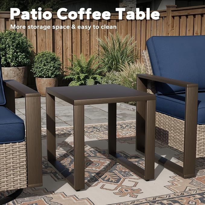 Joyside Outdoor Patio Swivel Rocker Chairs, 3 Pieces Wicker Furniture Set, 2 Swivel Rocking Chairs and 1 Table, Metal Wide Armrest, Thick Cushions and Deep Seating for Garden, Backyard, Porch, Deck