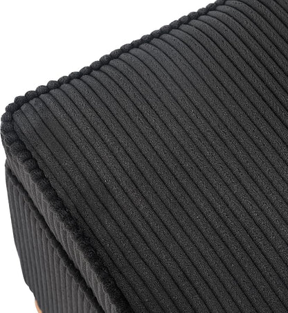 Adeco 17 Inch High Striped Flannel Black Cube Ottoman Storage, 3D Embossed Velvet Chair Foot Stools, Upholstered Vanity Stool with Hinged Lid, Solid Round Wood Legs
