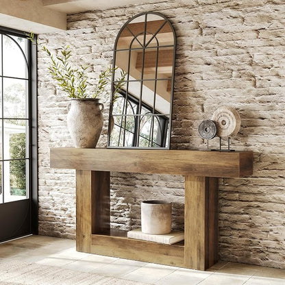 LITTLE TREE 63 Inches Long Console Table, 2-Tier Farmhouse Sofa Table Behind Couch, Large Narrow Entryway Table for Living Room, Wooden Hallway Foyer Table with Heavy Duty Base, Rustic Brown