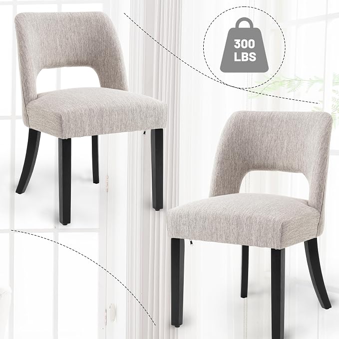 VKNOW Wooden Dining Chairs Set of 2, Modern Fabric Upholstered Dining Room Chair Kitchen Chairs, Farmhouse Dinner Chair for Kitchen Dining Room, Grey-Black Legs