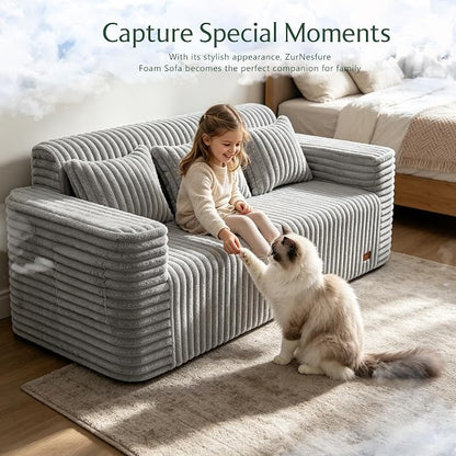 ZurNesfure Sofa Couch Cloud 3-Seater Memory Foam Couch with Pillow No Assembly Required, Modern Couch with Removable Washable Cover Boneless Sofas for Living Room Bedroom Apartment (Grey,3-Seater)