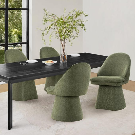 KISLOT Swivel Dining Chairs Modern Desk Chair Upholstered Linen Fabric Side Chair for Kitchen Dining Room Bedroom,Moss Green,4 Box