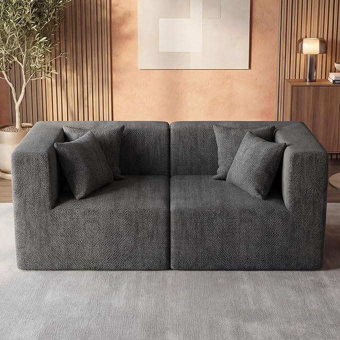 MONVANE 75" Loveseat Sofa, Comfy Chenille Modular Sectional Sofa with 4 Pillows, Modern Deep Seat Boneless Couch, 2 Seater Sofa for Living Room, Bedroom and Apartment, Grey
