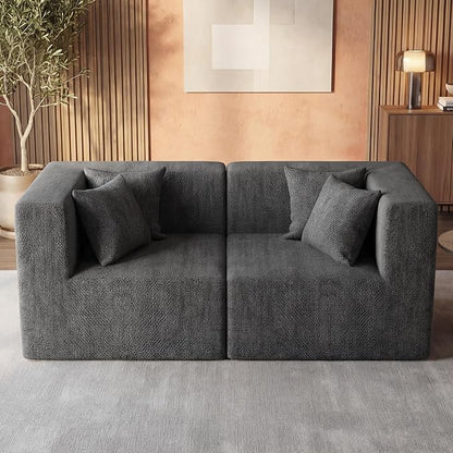 MONVANE 75" Loveseat Sofa, Comfy Chenille Modular Sectional Sofa with 4 Pillows, Modern Deep Seat Boneless Couch, 2 Seater Sofa for Living Room, Bedroom and Apartment, Grey