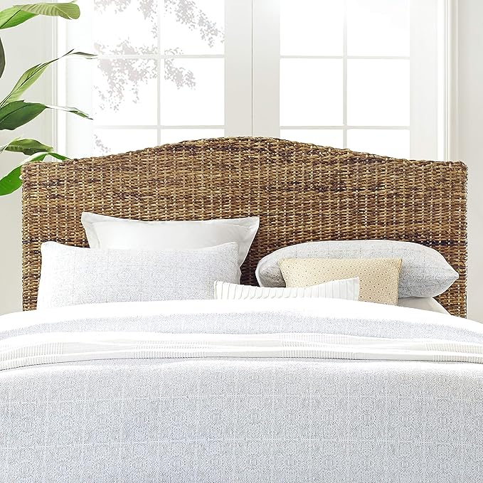 Crosley Furniture Serena Handwoven Natural Fiber Rattan Bed Headboard, Banana Leaf, Queen