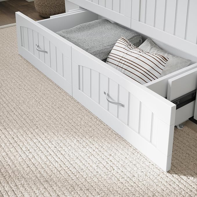 AFI, Nantucket Queen Murphy Bed Chest with Mattress, Storage Drawer and Built-In USB Charger, White