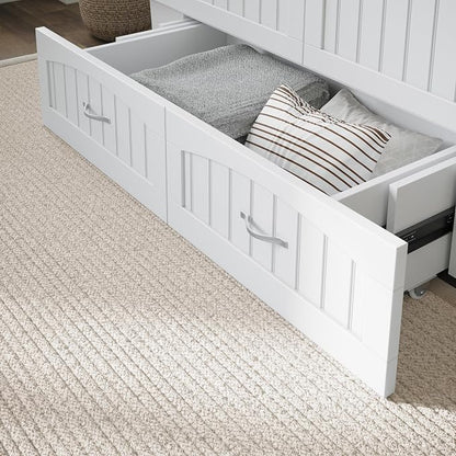 AFI, Nantucket Queen Murphy Bed Chest with Mattress, Storage Drawer and Built-In USB Charger, White