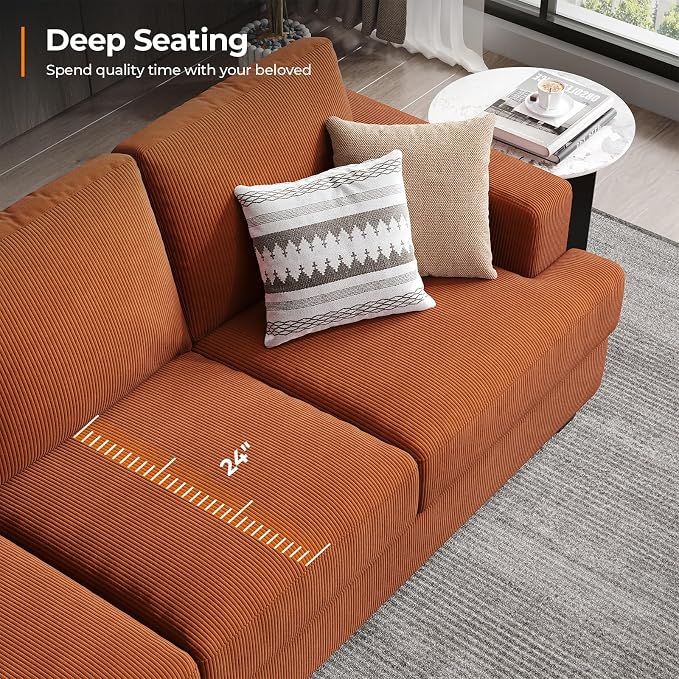 COPIAE 89 Inch Sofa with Extra Deep Seats Oversize, 3 Seater Sofa for Living Room, Modern Couch and Sofa, Comfy Armrests and Seats and Backrests, Easy Installation, Corduroy Fabric Rust