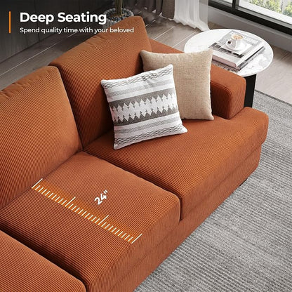 COPIAE 89 Inch Sofa with Extra Deep Seats Oversize, 3 Seater Sofa for Living Room, Modern Couch and Sofa, Comfy Armrests and Seats and Backrests, Easy Installation, Corduroy Fabric Rust