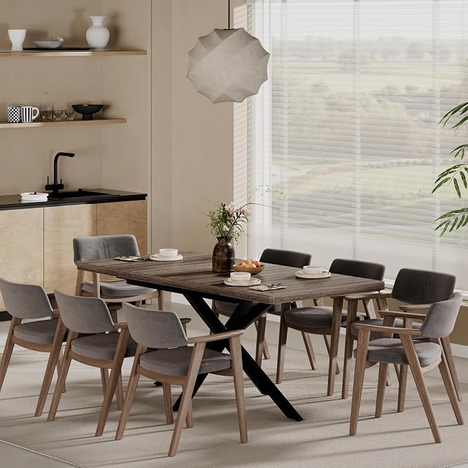 Extendable Dining Room Table for 4 6 8, 55"-71" Long Rectangle Kitchen Table,Wood Expandable Dining Table with Hidden Storage, Space Saving, For Kitchen Dining Living Room, Farmhouse, Dark Walnut