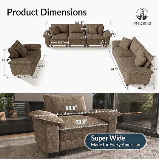 HERA'S HOUSE 158" Oversized Modular Sectional Sofa, Comfy U Shaped Couches for Living Room, Cloud Couch with Ottoman, 6-Seater Deep Seat Sofa with Throw Pillow, Chenille Grayish Brown