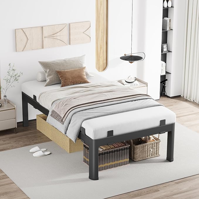 MAF 12 Inch Twin XL Metal Platform Bed Frame with Anti-Collision Round Legs, Black 3500 Lbs Heavy Duty Bed Frame Steel Slats Support, No Box Spring Needed, Easy Assembly