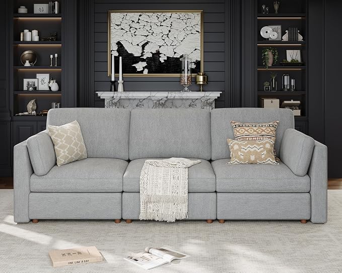 Oversized Modular Sectional Sofa 3 Seater Cloud Couches Gray | 115'' Deep Seat Couch for Living Room, Comfortable Luxury Sectional sofa, Solid Wood Frame, Removable Washable Cover