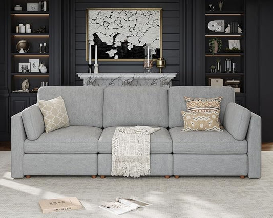 Oversized Modular Sectional Sofa 3 Seater Cloud Couches Gray | 115'' Deep Seat Couch for Living Room, Comfortable Luxury Sectional sofa, Solid Wood Frame, Removable Washable Cover