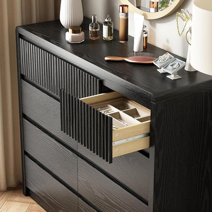 LYNSOM 9 Drawer Dresser for Bedroom, 50" Wide Fluted Dresser with Curved Corners, Wood Dressers & Chests of Drawers with Dual-Panel Design for Bedroom, Entryway, Black