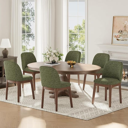 MALOL Upholstered Dining Chairs with Thickened Solid Wood Legs, Mid Century Modern Kitchen & Dining Room Chairs Set of 6, Comfortable Side Chairs for Dining Room, Kitchen, Green