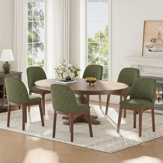 MALOL Upholstered Dining Chairs with Thickened Solid Wood Legs, Mid Century Modern Kitchen & Dining Room Chairs Set of 6, Comfortable Side Chairs for Dining Room, Kitchen, Green