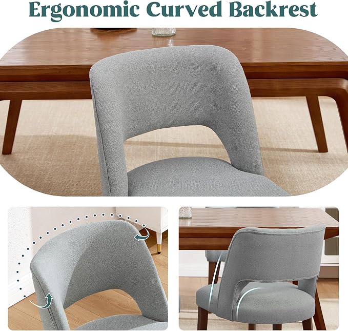 Dining Chairs Set of 6,Modern Dining Room Chairs with Thick Cushions,Upholstered Linen Fabric Kitchen Chairs for Kitchen Dining Room LIGHTGREY