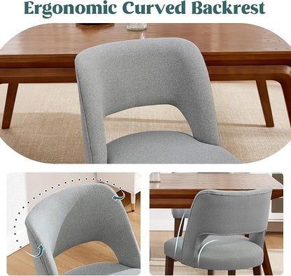 Dining Chairs Set of 6,Modern Dining Room Chairs with Thick Cushions,Upholstered Linen Fabric Kitchen Chairs for Kitchen Dining Room LIGHTGREY