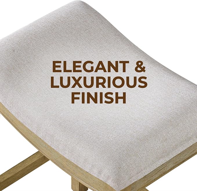 ROME + OAK Set of 2 Parker 26 Inch Counter Stool, Backless Saddle Kitchen Barstool in Natural Finish with Cream Fabric Upholstery Cushion Seat