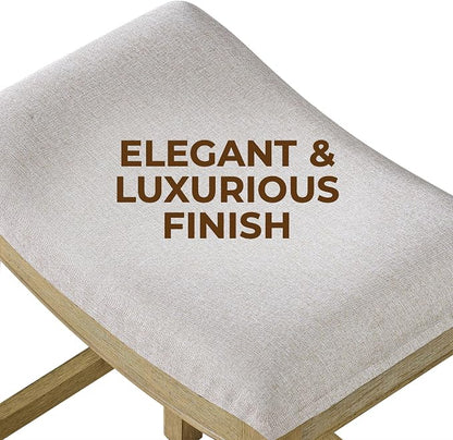 ROME + OAK Set of 2 Parker 26 Inch Counter Stool, Backless Saddle Kitchen Barstool in Natural Finish with Cream Fabric Upholstery Cushion Seat