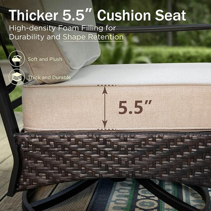 PHI VILLA Wicker & Metal Outdoor 2-Seat Patio Couch,Patio Sofa Loveseat with Deep Seating for Front Porch, Deck, Balcony, Backyard, Sunroom，Beige