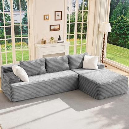 Hobestluk Boneless Couch Modular Sectional Sofa L-Shape Cloud Couch Lounge | 96" Right Facing Chaise Pale Gray,Memory Foam,Removable Cover,Non-slip Bottom,No Assemble Required,Furniture for Small Home