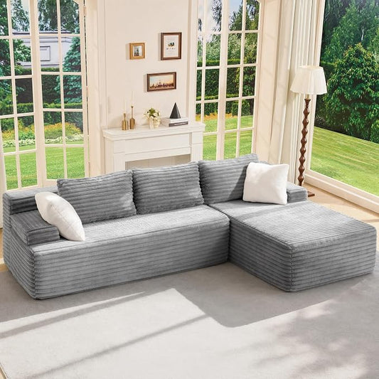 Hobestluk Boneless Couch Modular Sectional Sofa L-Shape Cloud Couch Lounge | 96" Right Facing Chaise Pale Gray,Memory Foam,Removable Cover,Non-slip Bottom,No Assemble Required,Furniture for Small Home