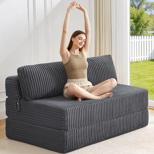 Convertible 4-in-1 Folding Sofa Bed 54" Loveseat Boneless Sleeper Couch Foldable Chaise Lounger & Mattress Pocket Coils+Foam Medium Support, Portable No Assembly for Living Room/Bedroom, Full