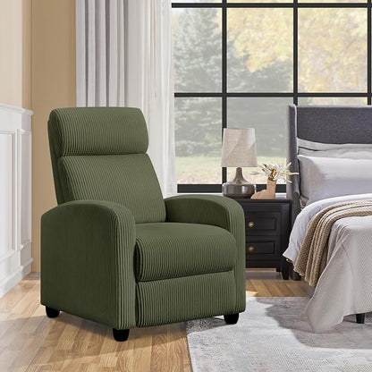 Topeakmart Corduroy Recliner Sofa Mid-Century Recliner Chair Single Reclining Chair Upholstered Sofa for Living Room Bedroom Home Theater Dark Green
