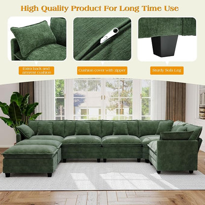 113.8" Modular Sectional Sofa,Cloud Couch for Living Room,Modern Deep Seat Sofa 5 Seater Chenille Fabric Comfy L Shaped Couches with Throw Pillows & Movable Ottoman for Apartment