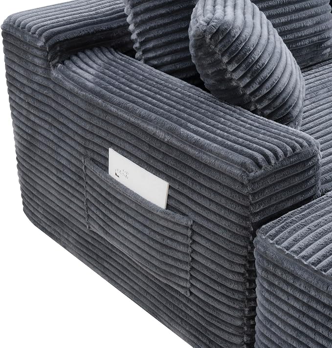 106-Inch Oversized U-Shaped Right Facing Corner Compressed Sofa Modular Boneless Cloud Sectional Sofa Floor Foam Couch W/Chaise & Ottoman, Corduroy Corner Boneless Cloud Couch