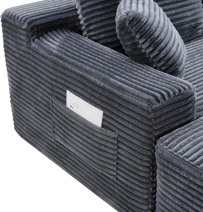 106-Inch Oversized U-Shaped Right Facing Corner Compressed Sofa Modular Boneless Cloud Sectional Sofa Floor Foam Couch W/Chaise & Ottoman, Corduroy Corner Boneless Cloud Couch