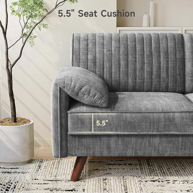 ONBRILL 64.5" Loveseat Sofa, Chenille Loveseat Couch for Living Room, 23.2" Deep Seat Love Seat with Padded Arms, Comfy Modern Small Couches for Bedroom, Small Spaces, Dorms, Office, Grey